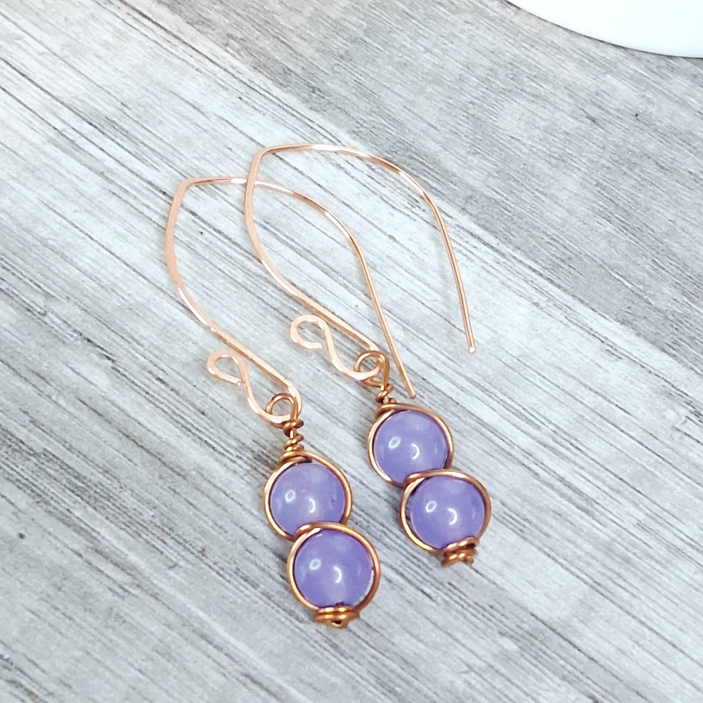 BOGO EARRINGS - Dyed jade gemstone wire wrapped copper dangle earrings, 2"